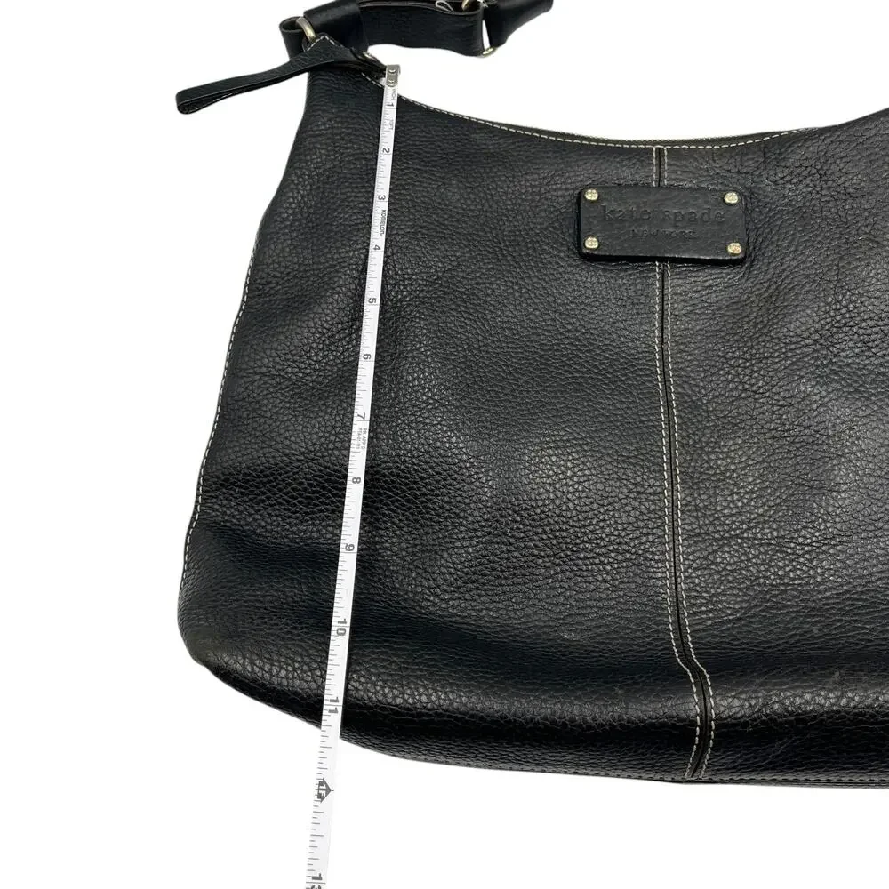 Kate Spade Shoulder Hobo Bag Pebbled Leather Polka Dot Lining Black